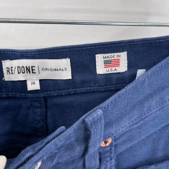 Re/Done Size 25 Navy Blue Stovepipe Raw Hem Jeans - Picture 5 of 8